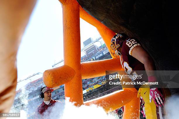 Logan Paulsen of the Washington Redskins waits to be introduced before the start of an NFL game against the Chicago Bears at FedExField on October...