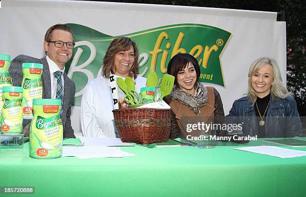 Carrie Palladino, winner of the NYC Benefiber cooking competiton with the judges Richard Blais, Krysta Rodriguez and Elisa Zied at Herald Square on...