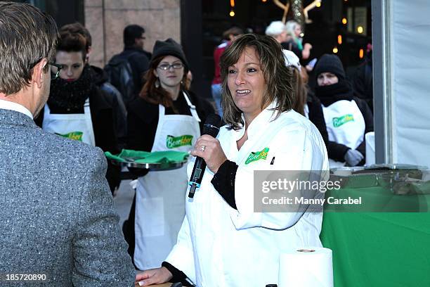 Winner of the NYC Benefiber cooking competition, Carrie Palladino speaks at Herald Square on October 24, 2013 in New York City.