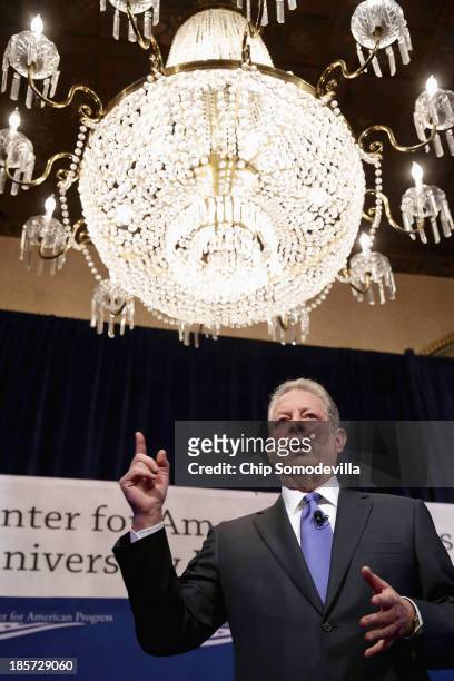 Former Vice President Al Gore addresses a conference commemorating the 10th anniversary of the Center for American Progress in the Astor Ballroom of...