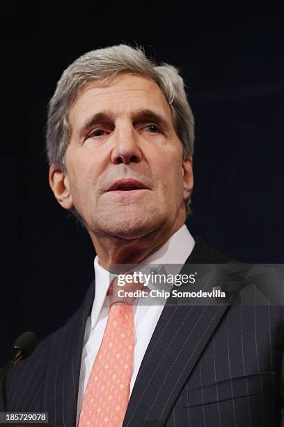 Secretary of State John Kerry addresses a conference commemorating the 10th anniversary of the Center for American Progress in the Astor Ballroom of...