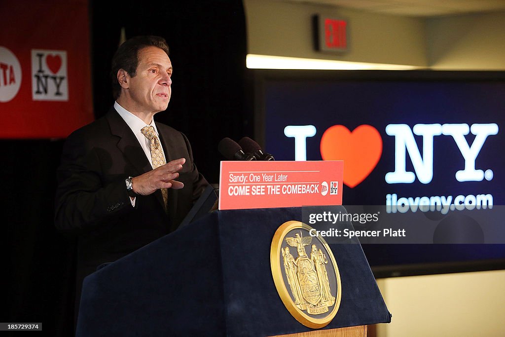 New York Gov. Cuomo Makes Announcement Regarding Superstorm Sandy And Tourism