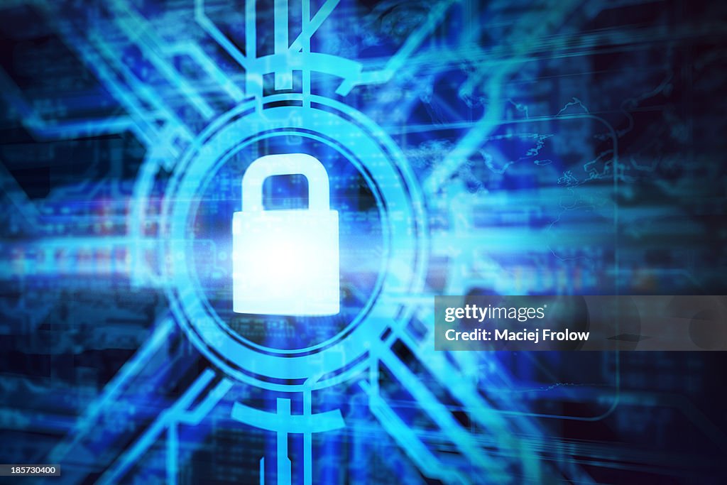 Virtual padlock symbol with computer network