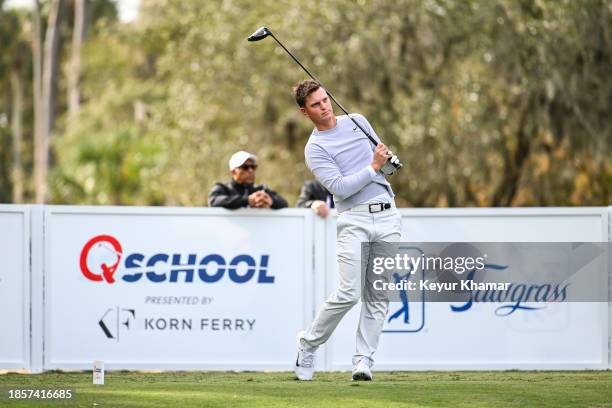 William Mouw plays his shot from the 10th tee during the first round of the PGA TOUR Q-School presented by Korn Ferry tournament on the Dye's Valley...