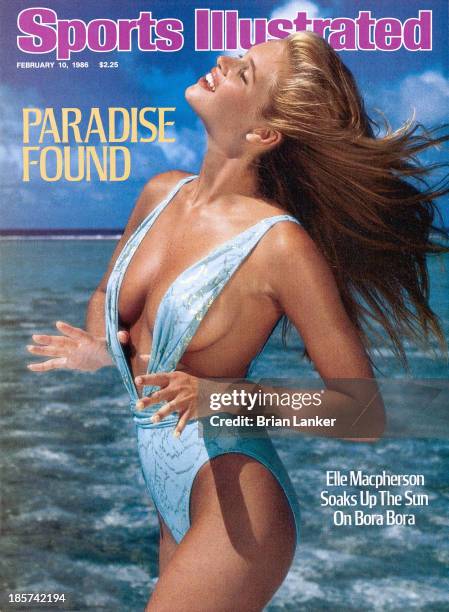 Swimsuit Issue 1986: Model Elle Macpherson poses for the 1986 Sports Illustrated swimsuit issue in 1986 in Bora-Bora, French Polynesia. COVER IMAGE....