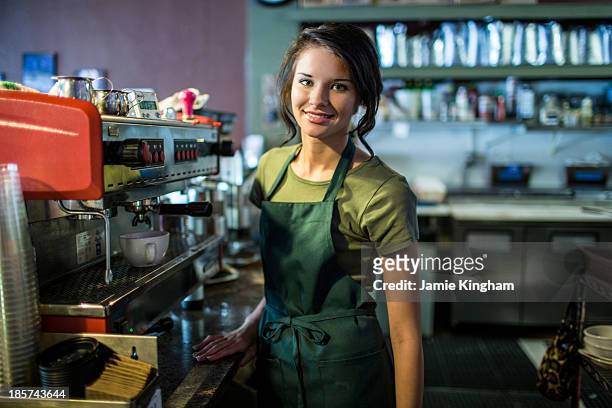 portrait of teenage waitress in coffee house - nevada house stock pictures, royalty-free photos & images