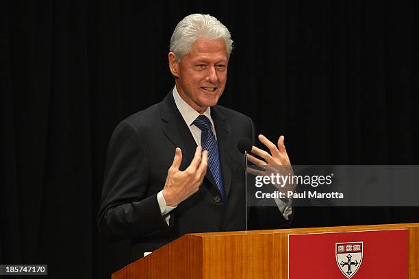 Bill Clinton, 42nd President of the United States and Founder of the Clinton Foundation receives the Centennial Medal from the Harvard School of...