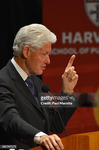Bill Clinton, 42nd President of the United States and Founder of the Clinton Foundation receives the Centennial Medal from the Harvard School of...