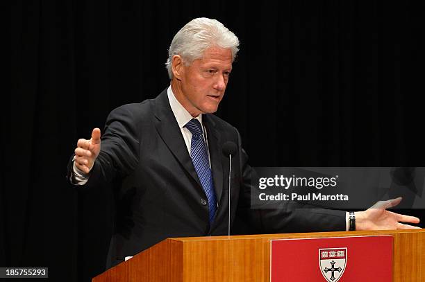 Bill Clinton, 42nd President of the United States and Founder of the Clinton Foundation receives the Centennial Medal from the Harvard School of...