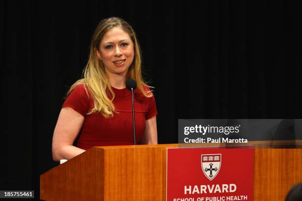 Chelsea Clinton receives the Next Generation Award from Harvard School of Public Health on October 24, 2013 in Boston, Massachusetts.