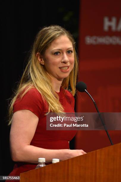 Chelsea Clinton receives the Next Generation Award from Harvard School of Public Health on October 24, 2013 in Boston, Massachusetts.