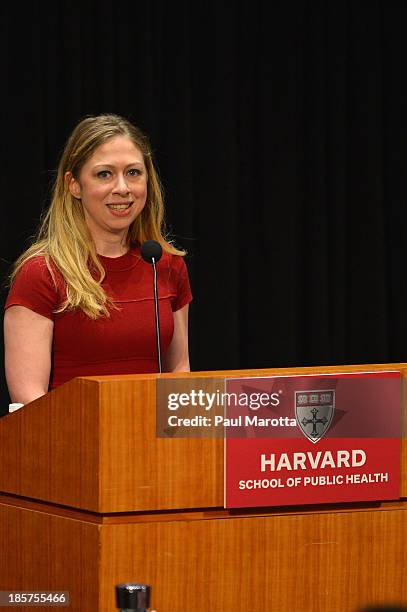 Chelsea Clinton receives the Next Generation Award from Harvard School of Public Health on October 24, 2013 in Boston, Massachusetts.
