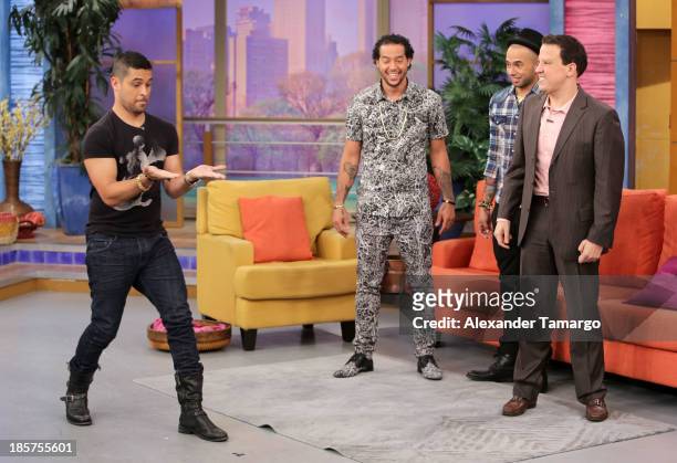 Wilmer Valderrama, Sky Blu, Sensato and Raul Gonzalez are seen on the set of Despierta America at Univision Headquarters on October 24, 2013 in...