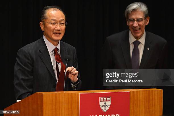 Dr. Jim Yong Kim , President of the World Bank Group, receives the Centennial Award from Harvard School of Public Health Dean of Faculty Julio Frenk...