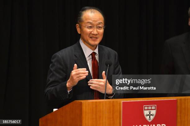 Dr. Jim Yong Kim , President of the World Bank Group, receives the Centennial Award from Harvard School of Public Health on October 24, 2013 in...