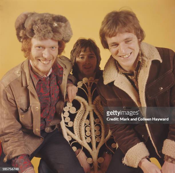 British rock group Cream posed at Fleet Studios in London in 1966. Left to right: drummer Ginger Baker, guitarist Eric Clapton and bassist Jack Bruce.