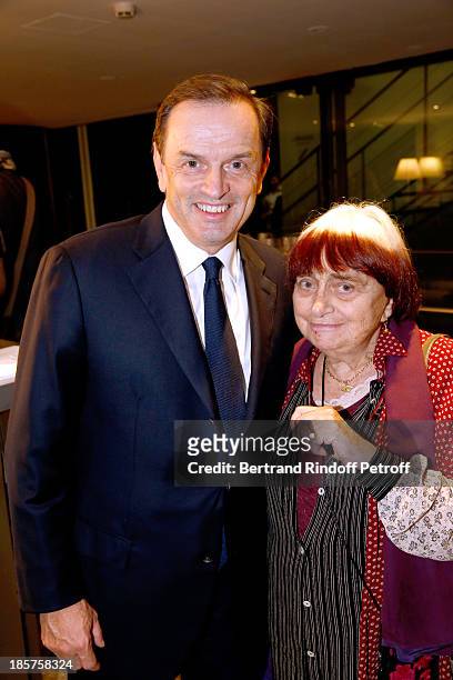 Cartier Stanislas de Quercize and photographer Agnes Varda attend the 'Ron Mueck' Exhibition : Closing Night at 'Fondation Cartier pour L'Art...