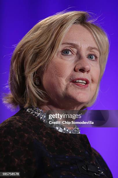 Former Secretary of State Hillary Clinton addresses a gala celebrating the 10th anniversary of the Center for American Progress at the Mellon...