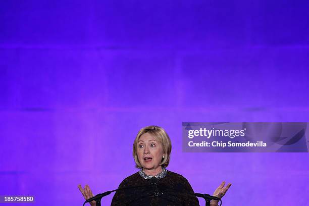 Former Secretary of State Hillary Clinton addresses a gala celebrating the 10th anniversary of the Center for American Progress at the Mellon...