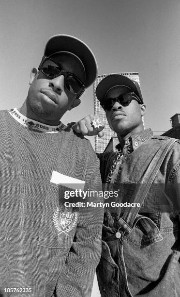 Gang Starr, portrait, London, United Kingdom, 1990. MC Guru and DJ Premier.