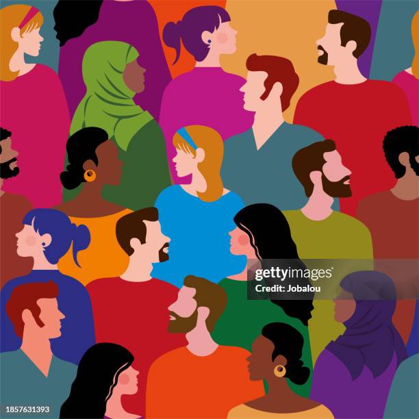 seamless pattern of multi-ethnic group people - portraits of people color background stock illustrations