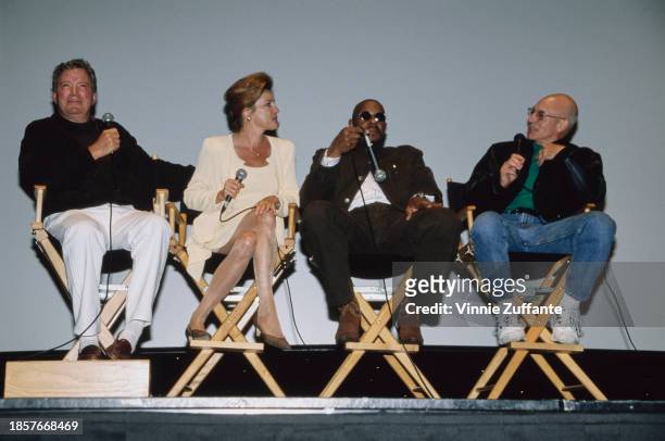 Canadian actor William Shatner, American actress Kate Mulgrew, American actor Avery Brooks, and British actor Patrick Stewart, all four 'Star Trek'...