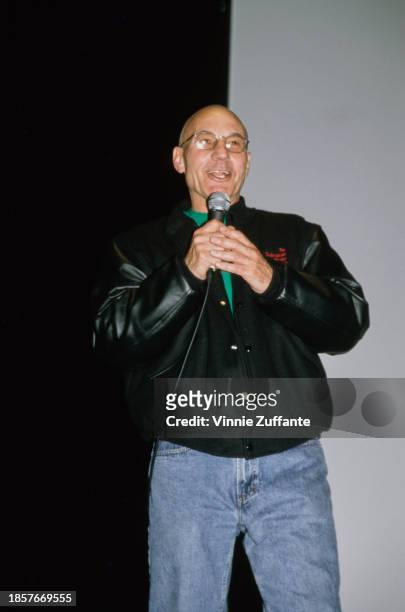 British actor Patrick Stewart during a panel discussion with former 'Star Trek' captains at the Grand Slam VI Star Trek Convention, held at Pasadena...