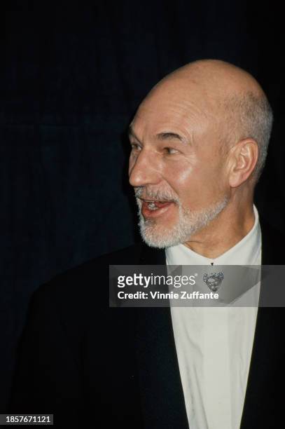 British actor Patrick Stewart attends the inaugural Screen Actors Guild Awards, held at Sound Stage 12 of Universal Studios in Universal City,...