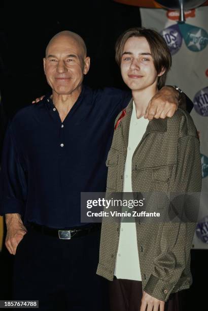 British actor Patrick Stewart with his arm around the shoulders of American actor Vincent Kartheiser at the 10th Annual Nickelodeon Kids' Choice...