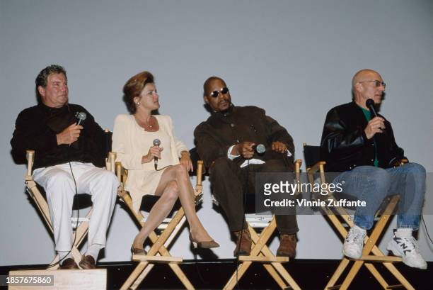 Canadian actor William Shatner, American actress Kate Mulgrew, American actor Avery Brooks, and British actor Patrick Stewart, all four 'Star Trek'...