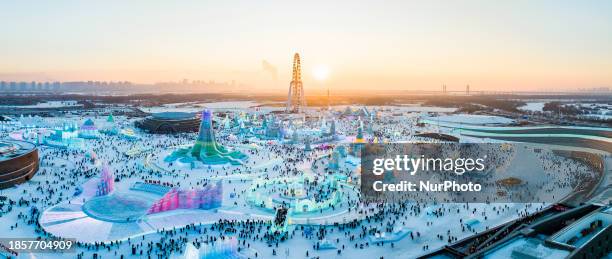 Tourists are visiting the 25th Harbin Ice and Snow World, which is opening today in Harbin, Heilongjiang Province, China, on December 18, 2023.