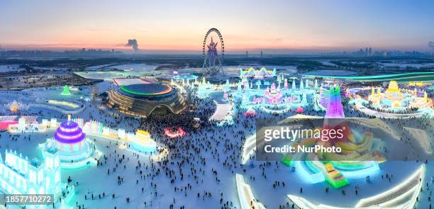 Tourists are visiting the 25th Harbin Ice and Snow World, which is opening today in Harbin, Heilongjiang Province, China, on December 18, 2023.