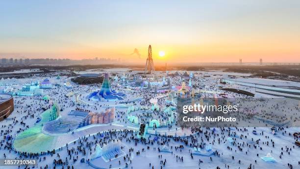 Tourists are visiting the 25th Harbin Ice and Snow World, which is opening today in Harbin, Heilongjiang Province, China, on December 18, 2023.