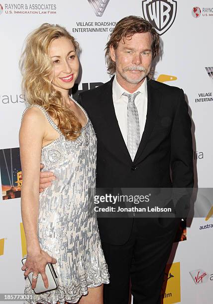 Honoree Kieran Darcy-Smith of Blue-Tongue Films and actress/writer Felicty Price attend the 2nd Annual Australians in Film Awards Gala at...