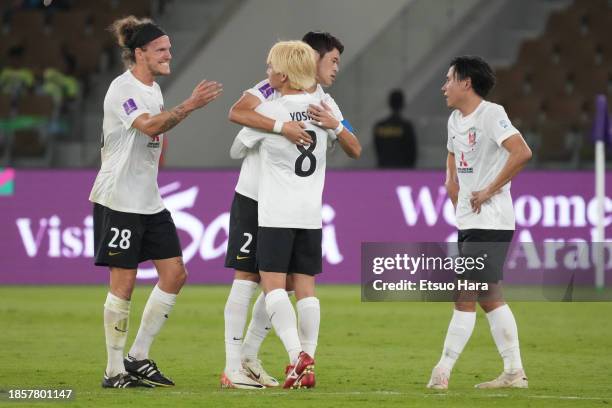 Players of Urawa Red Diamonds celebrate their 1-0 victory after the FIFA Club World Cup Saudi Arabia between Club Leon and Urawa Red Diamonds at...