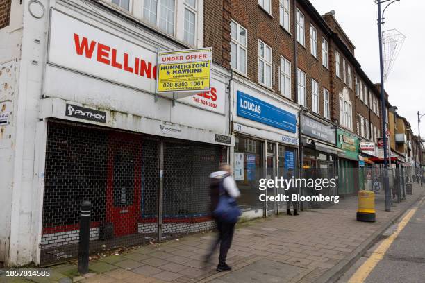 Vacant store premises in Welling, Greater London, UK, on Monday, Dec. 18, 2023. Recession fears may stalk Britain's economy once again, with the...
