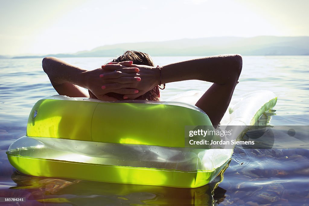 Swimming in a lake.