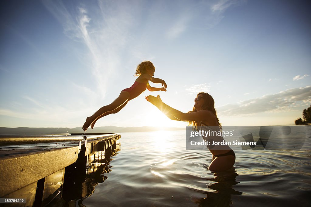 Swimming in a lake.