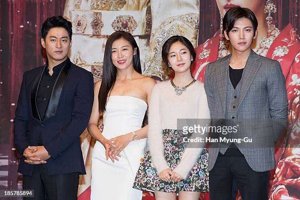 South Korean actors Joo Jin-Mo, Ha Ji-Won, Baek Jin-Hee and Ji Chang-Wook attend the MBC Drama "The Empress Ki" press conference at the Grand Hyatt...