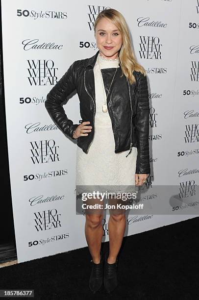 Actress Becca Tobin arrives at Who What Wear And Cadillac's 50 Most Fashionable Women Of 2013 at The London Hotel on October 24, 2013 in West...