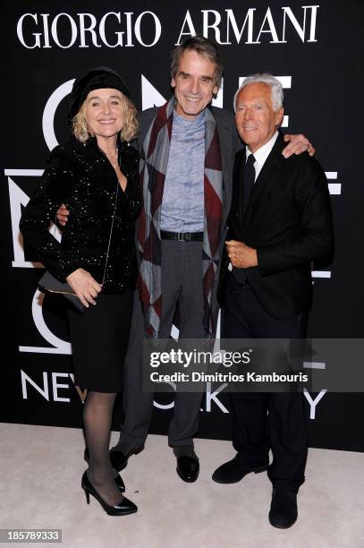 Sinead Cusack, Jeremy Irons and Giorgio Armani attend Giorgio Armani One Night Only NYC at SuperPier on October 24, 2013 in New York City.