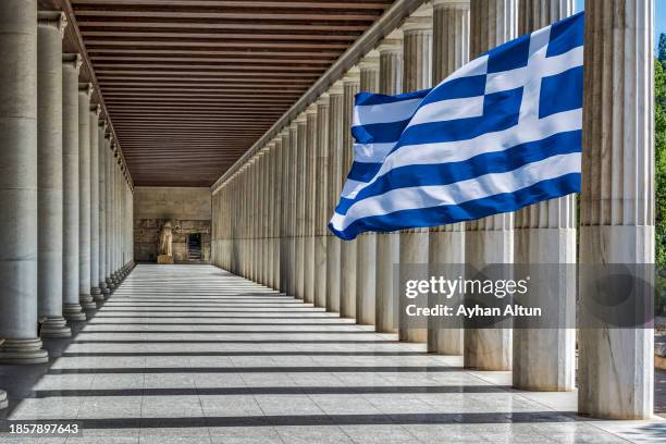 the national flag of greece - agora stock pictures, royalty-free photos & images