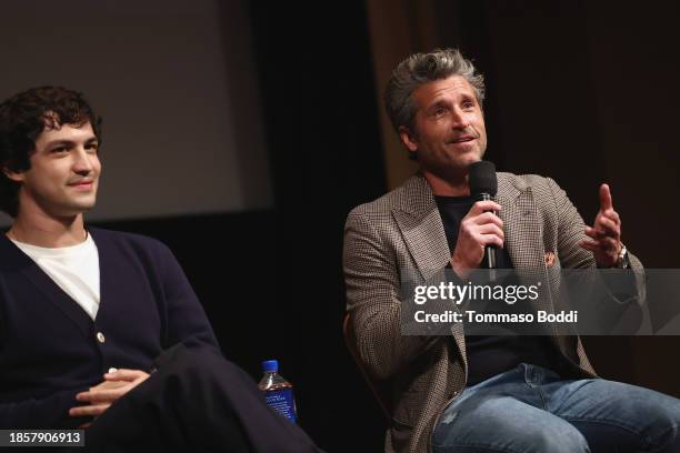 Gabriel Leone and Patrick Dempsey attend the "Ferrari" SAG Awards Screening + Q&A at Linwood Dunn Theater on December 12, 2023 in Los Angeles,...