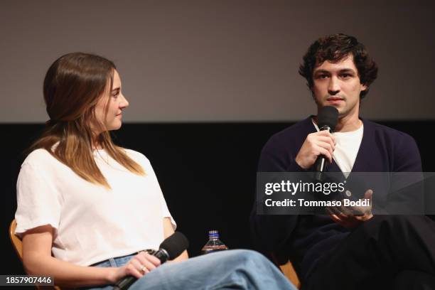 Shailene Woodley and Gabriel Leone attend the "Ferrari" SAG Awards Screening + Q&A at Linwood Dunn Theater on December 12, 2023 in Los Angeles,...