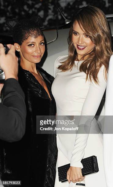 Nicole Richie and Jessica Alba arrive at Who What Wear And Cadillac's 50 Most Fashionable Women Of 2013 at The London Hotel on October 24, 2013 in...