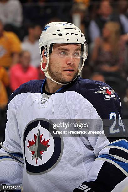 Grant Clitsome of the Winnipeg Jets skates against the Nashville Predators at Bridgestone Arena on October 24, 2013 in Nashville, Tennessee.