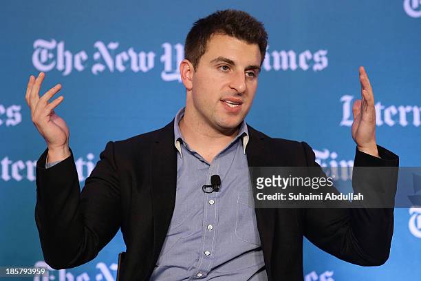 Brian Chesky, CEO and Co-Founder, AirBNB speaks to the audience during the International New York Times Global Forum Singapore - Thomas L. Friedman's...