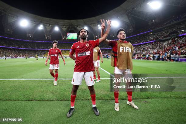 Hussein Elshahat of Al Ahly FC celebrates after scoring their team's second goal during the FIFA Club World Cup Saudi Arabia 2023 match between Al...
