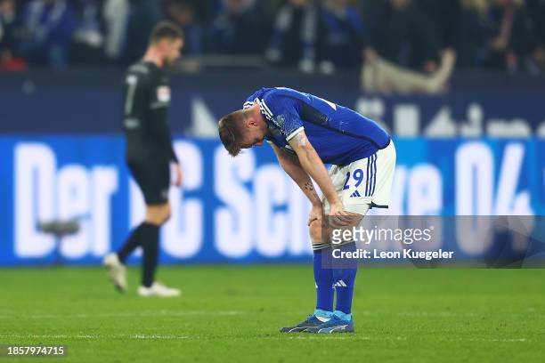Tobias Mohr of FC Schalke 04 reacts following the Second Bundesliga match between FC Schalke 04 and SpVgg Greuther Fürth at Veltins Arena on December...
