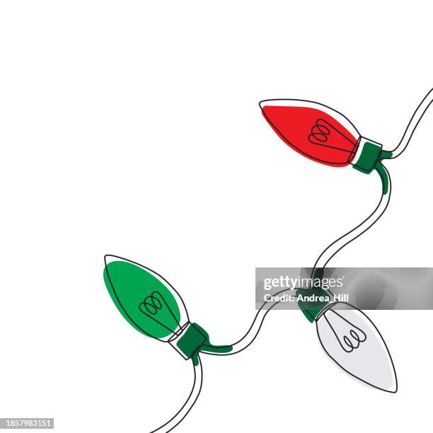 satz von weihnachtslichtern durchgehende linienzeichnung mit bearbeitbarem strich - weihnachtsbaum freisteller stock-grafiken, -clipart, -cartoons und -symbole